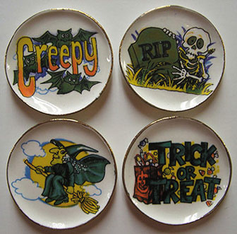 Dollhouse Miniature 4 Trick Or Treat Platter Set